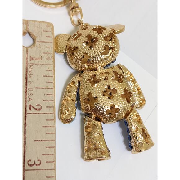 Adorable Jointed Teddy Bear Rhinestone Key Chain Purse Backpack Charm Keychain - Picture 4 of 4